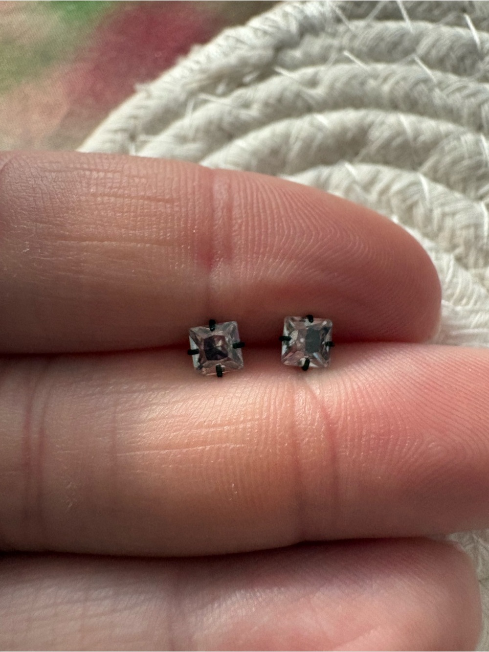 Square Stud Earrings with black posts